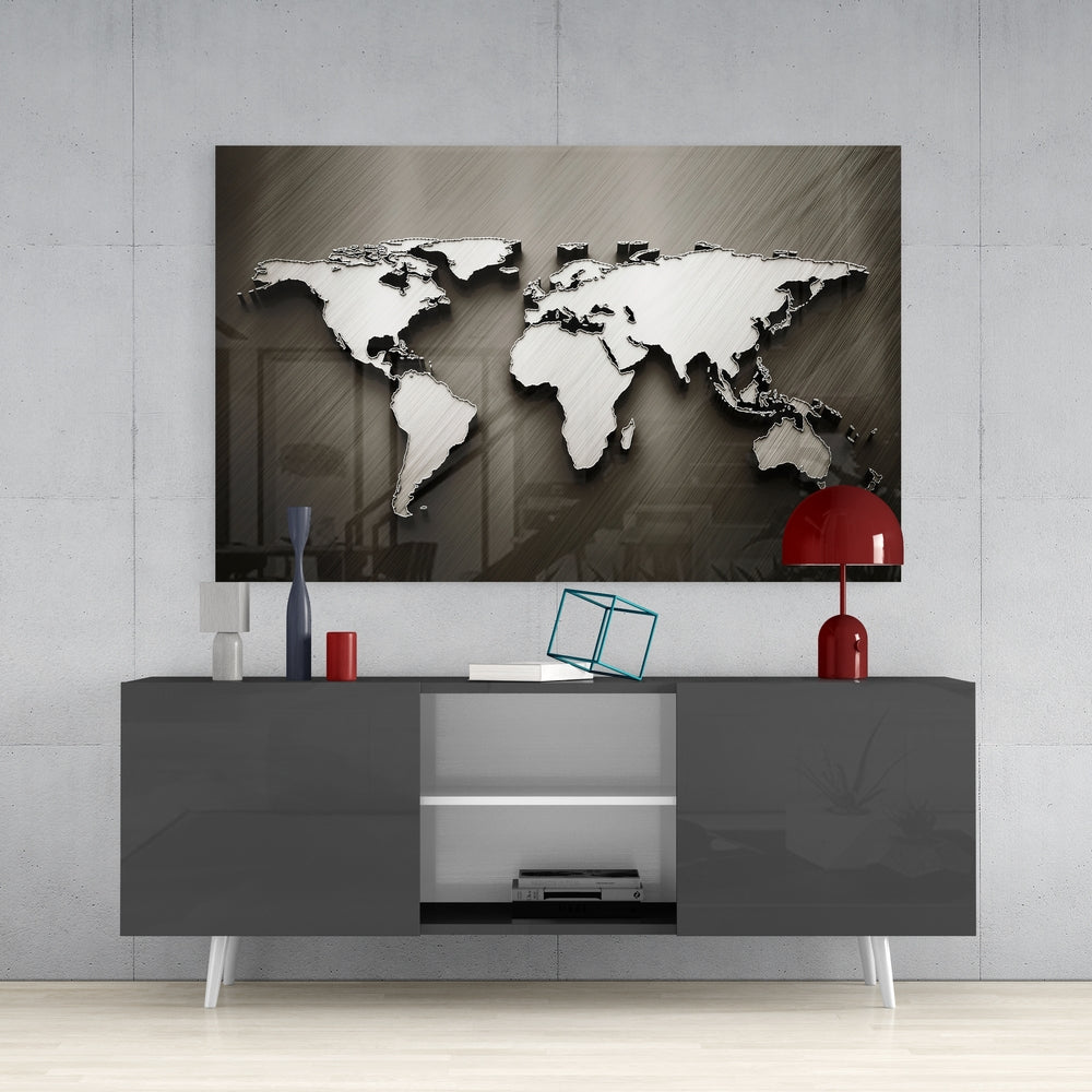 World Map Glass Table