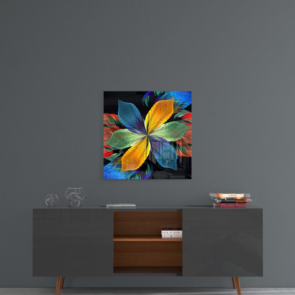 Flower Glass Table With Colorful Leaves