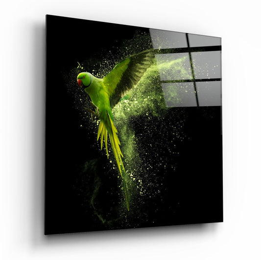 Green Parrot Glass Painting