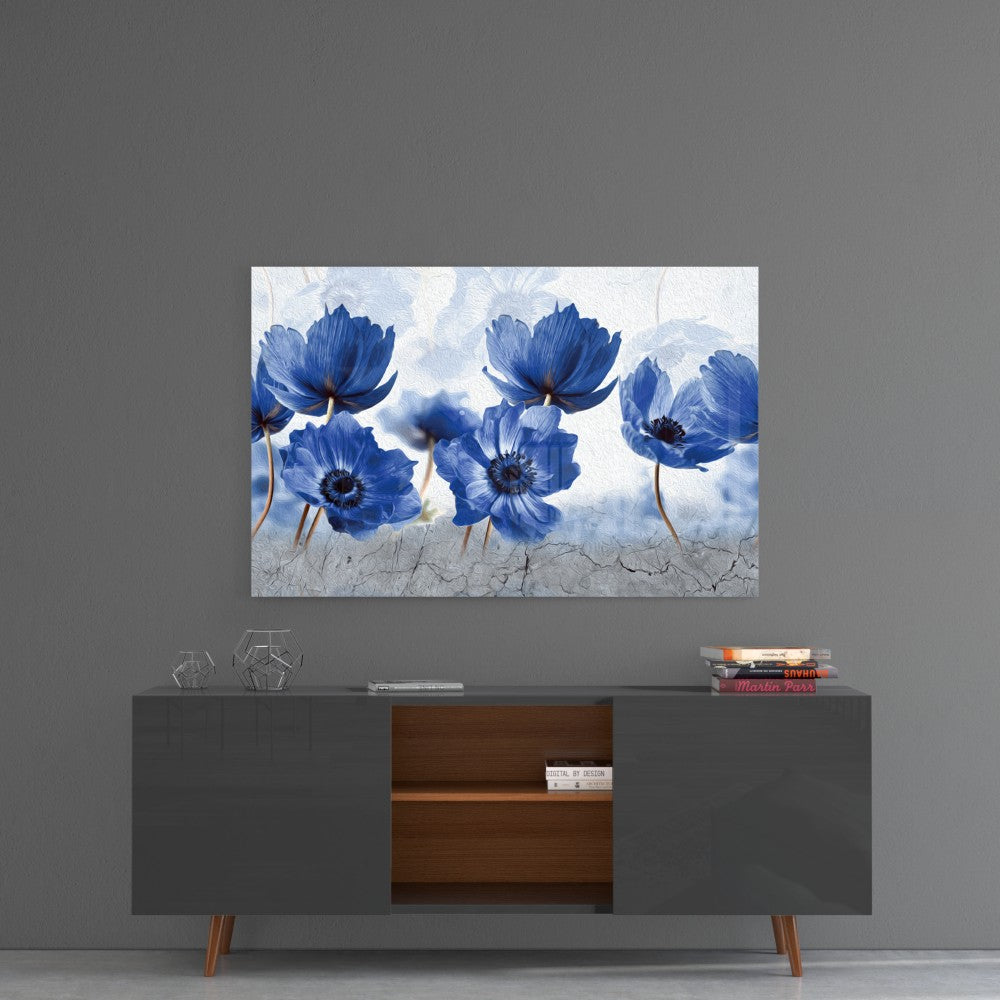 Blue Flowers Glass Painting