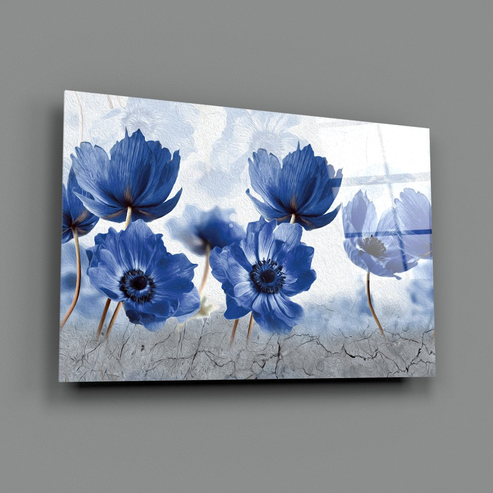 Blue Flowers Glass Painting