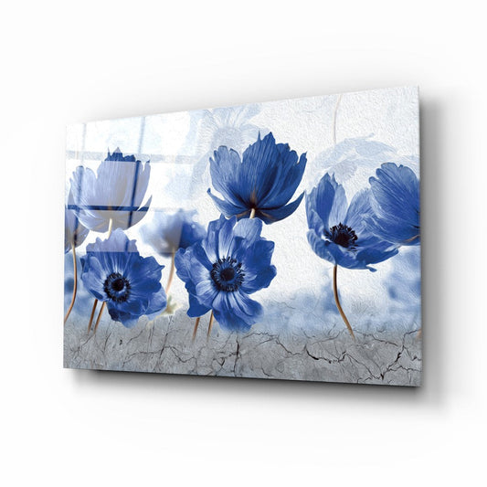 Blue Flowers Glass Painting