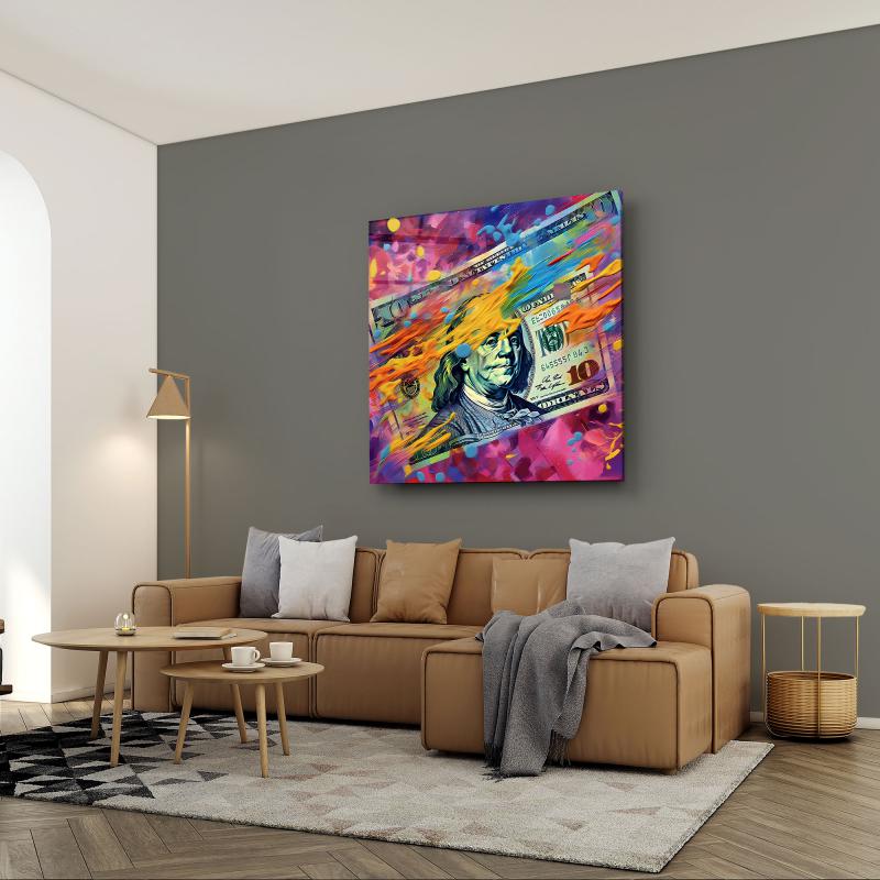 Colorful Dollar Glass Wall Art