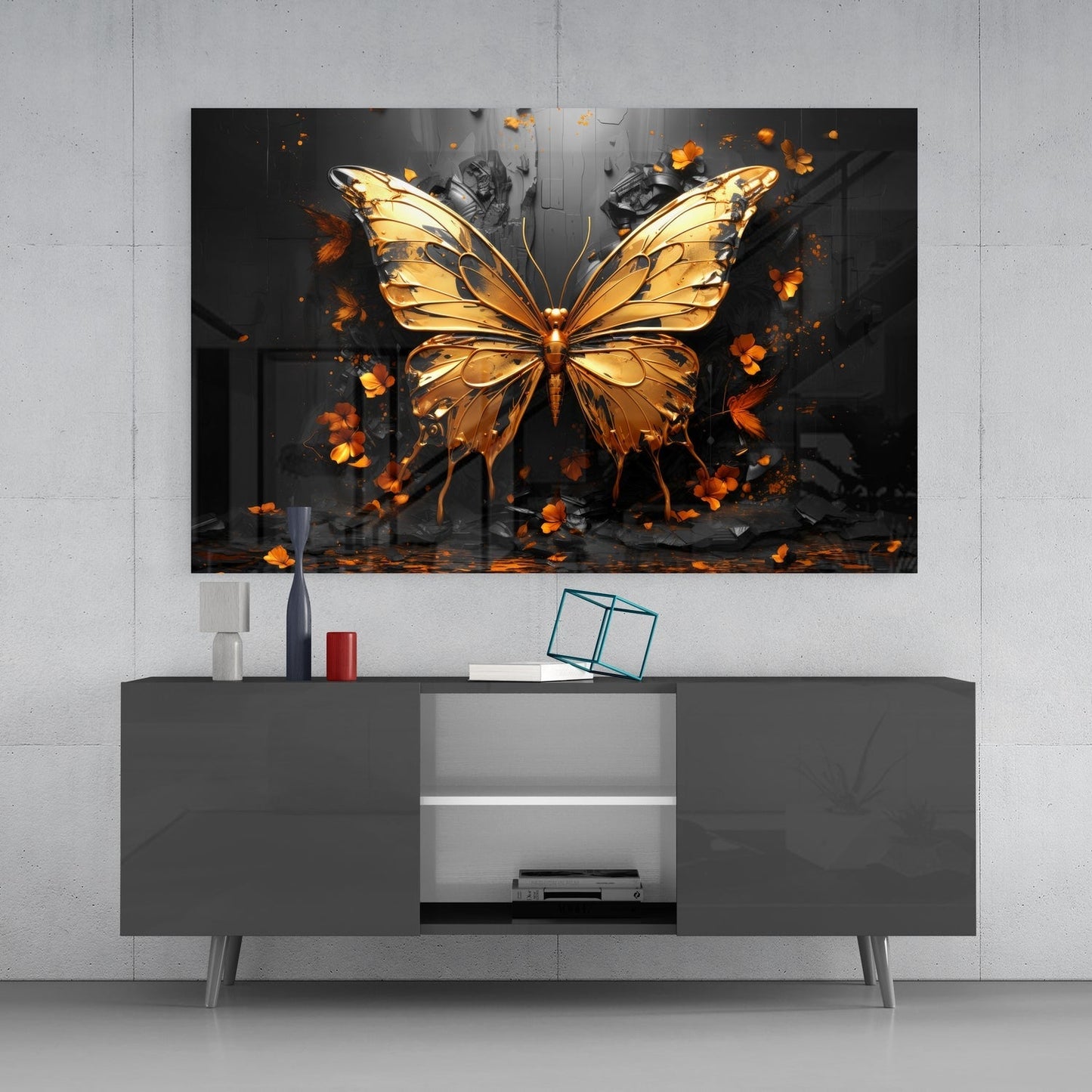 Golden Butterfly Glass Table |/ Designer Collection