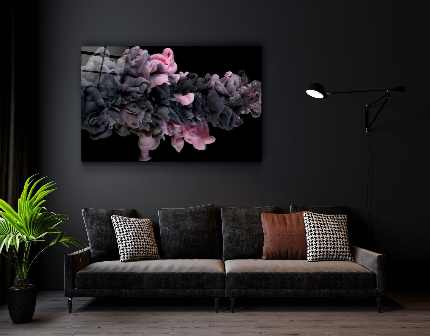 Pink and Black Smoke Tempered Glass Printing Wall Art